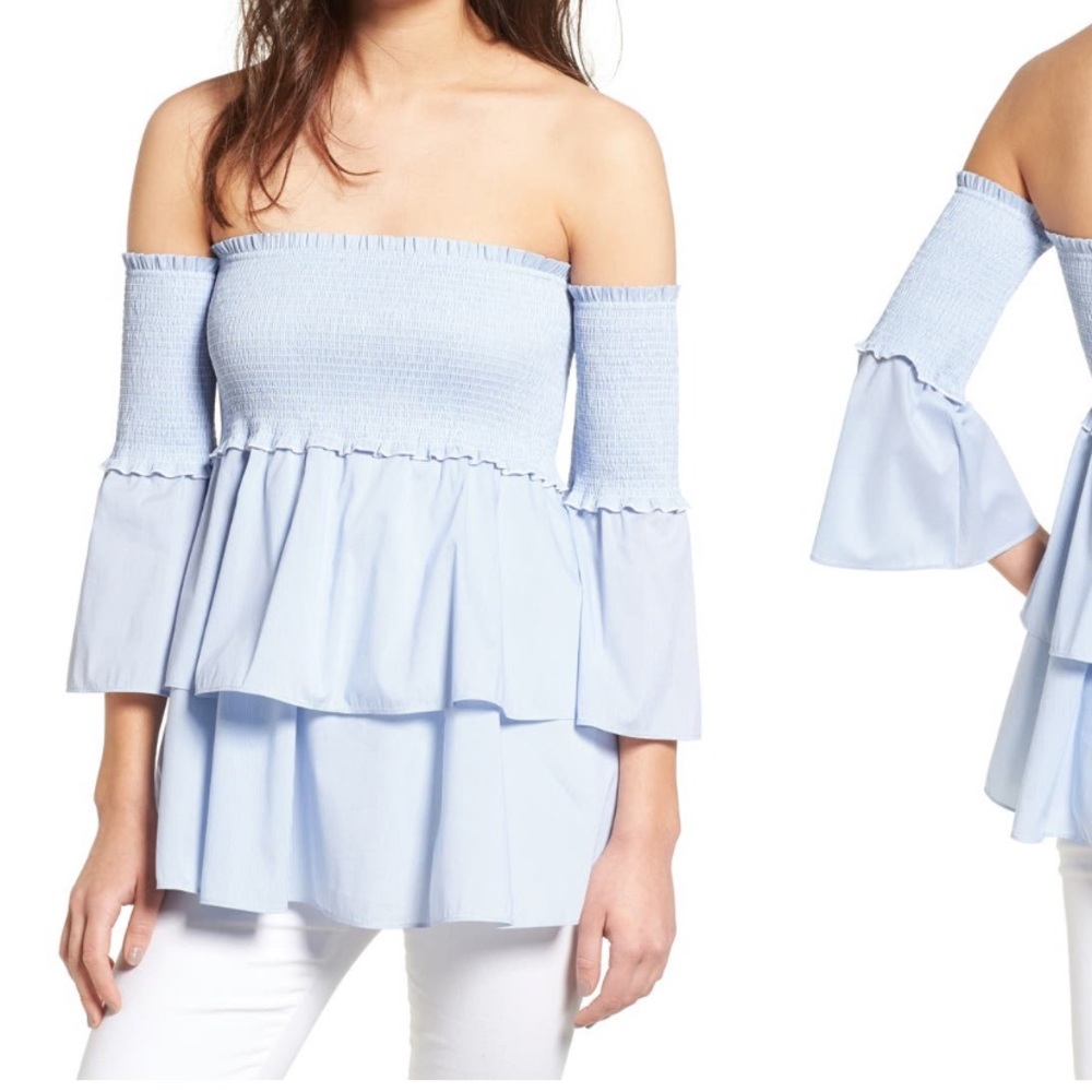 Smocked Off the Shoulder Poplin Top